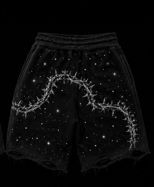 BLACK/SILVER THORN SHORTS